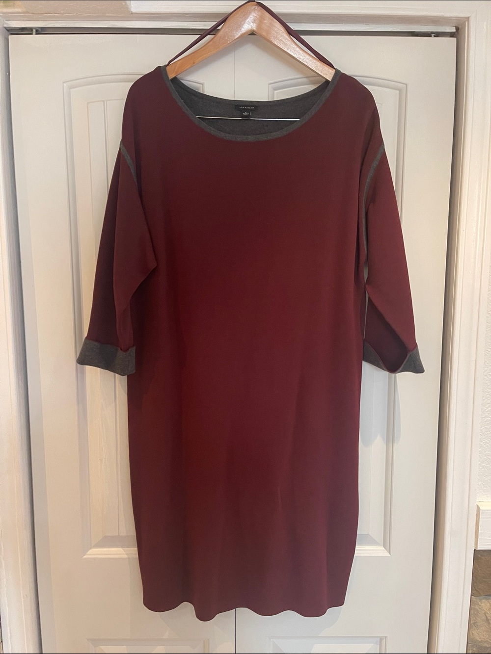 Ann Taylor Burgundy Midi Dress with Gray Trim
